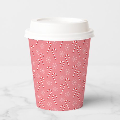 Cute Pink Candy Canes and Snowflakes Holiday Paper Cups