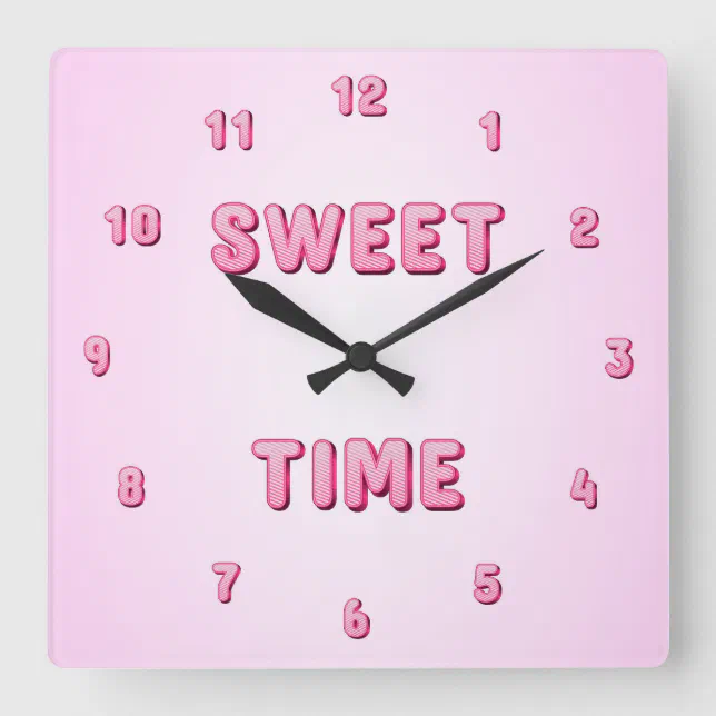 Pink Clock Square Cute Pink Candy Sweet Time Square Wall Clock | Zazzle