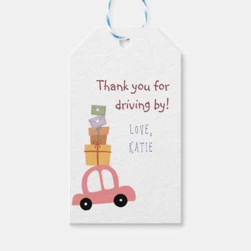 Cute Pink Car with Gifts Drive by Baby Shower Gift Gift Tags