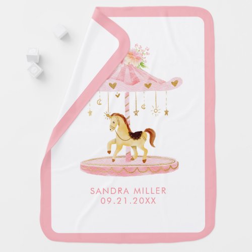 Cute pink carousel with a pony baby design baby blanket