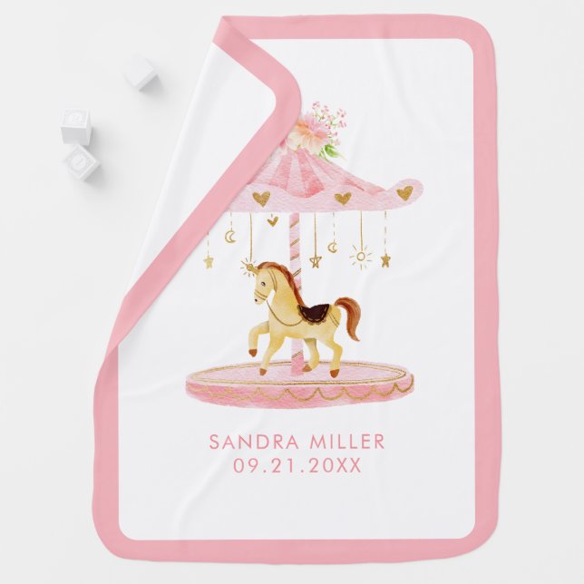 Cute pink carousel with a pony baby design blanket (In Situ)