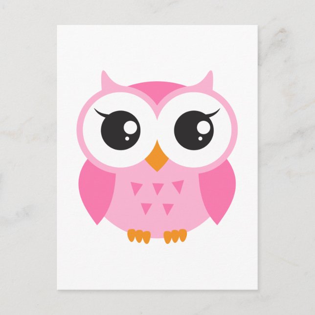 Cute pink cartoon baby owl postcard (Front)