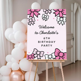 Cute Pink Cartoon Bows Birthday Welcome Sign
