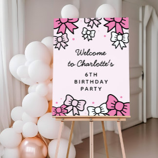 Cute Pink Cartoon Bows Birthday Welcome Sign