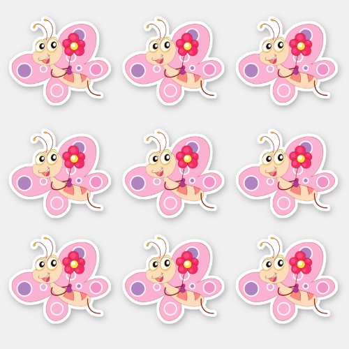 Cute Pink Cartoon Butterfly Sticker