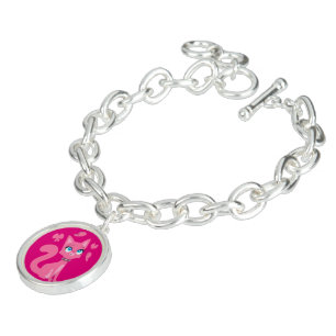 Cute Pink Cartoon Cat and Butterflies Bracelet