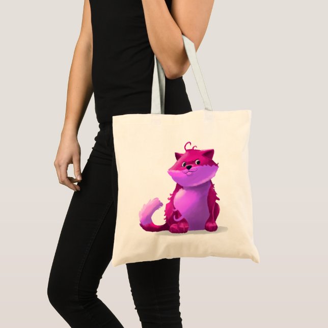 Cute Pink Cartoon Cat Tote Bag | Kawaii Animal (Front (Product))