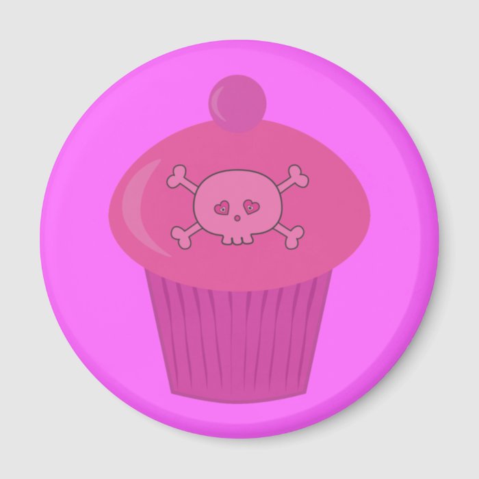 Cute Pink Cartoon Cupcake & Skull Magnets