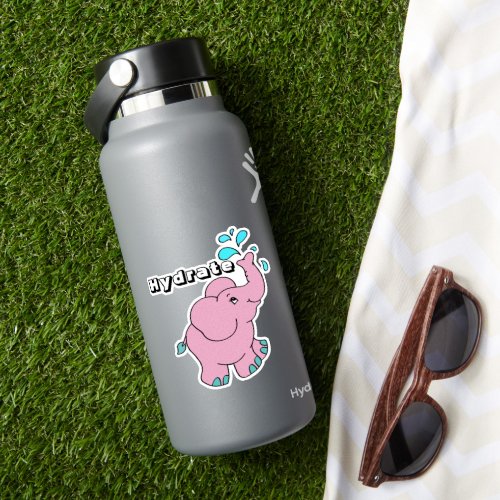 Cute Pink Cartoon Elephant Shower Water Bottle  Sticker