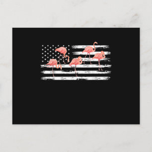 Cute Pink Cartoon Flamingo USA Flag 4th Of July Invitation Postcard