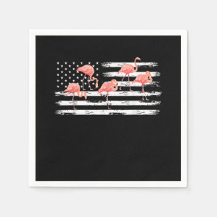 Cute Pink Cartoon Flamingo USA Flag 4th Of July Napkins