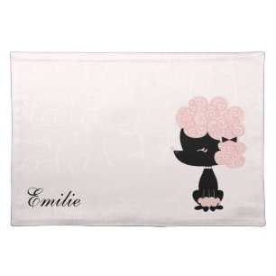 Cute Pink Cartoon French Poodle Cloth Placemat