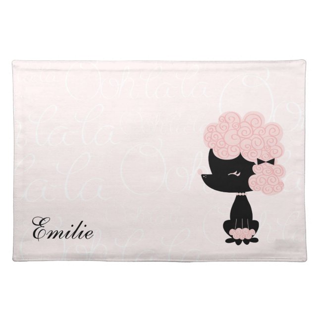 Cute Pink Cartoon French Poodle Cloth Placemat (Front)