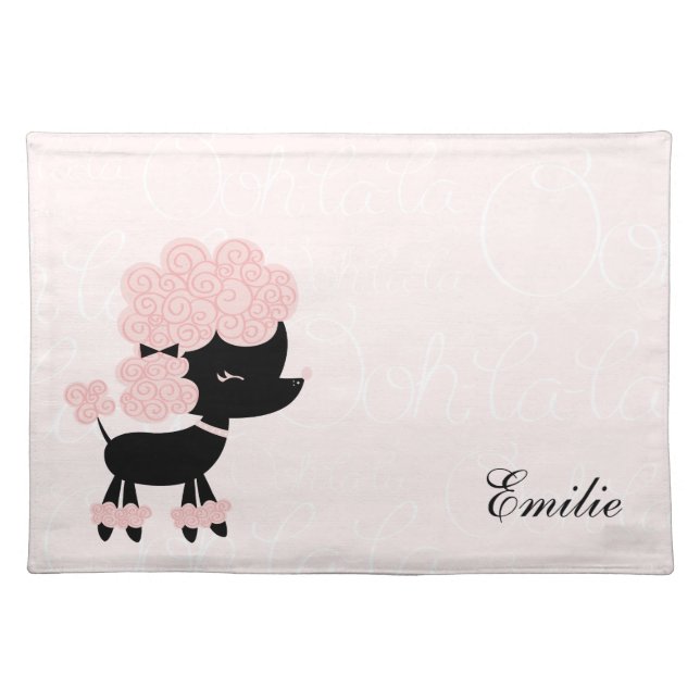 Cute Pink Cartoon French Poodle Cloth Placemat (Front)