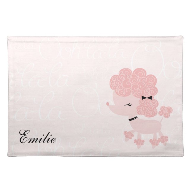 Cute Pink Cartoon French Poodle Cloth Placemat (Front)