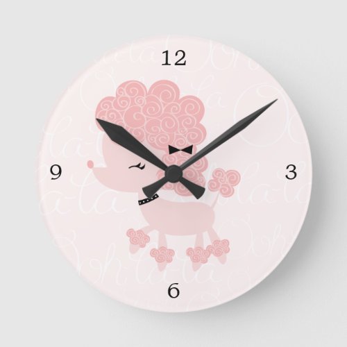 Cute Pink Cartoon French Poodle Round Clock