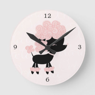 Cute Pink Cartoon French Poodle Round Clock