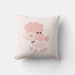 Cute Pink Cartoon French Poodle Throw Pillow