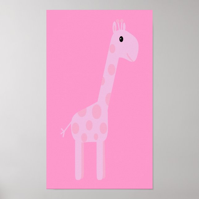Cute Pink Cartoon Giraffe Customizable Poster (Front)