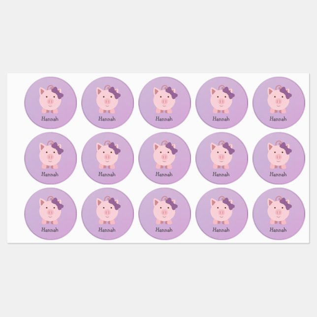 Cute Pink  Cartoon Girl Pig Labels (Sheet)