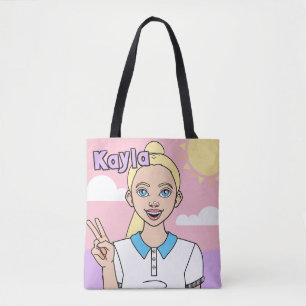 Cute Pink Cartoon Girl School Student Library Tote Bag
