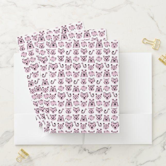 Cute Pink Cartoon Jungle Tiger  Pencil Notebook Pocket Folder (In Situ)