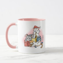 Cute Pink Cartoon Kitten Christmas