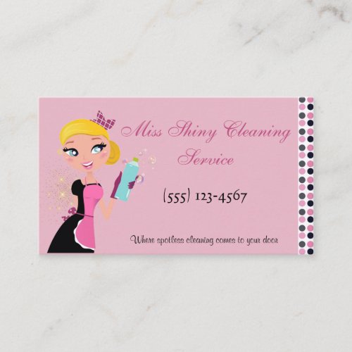 Cute Pink Cartoon Maid House Cleaning Services Business Card
