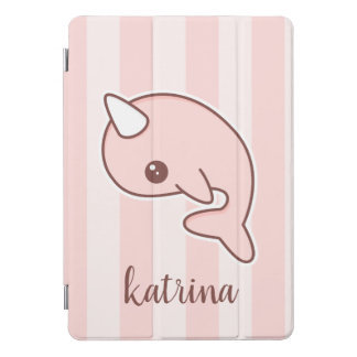 Cute Pink Cartoon Narwhal With stripes iPad Pro Cover