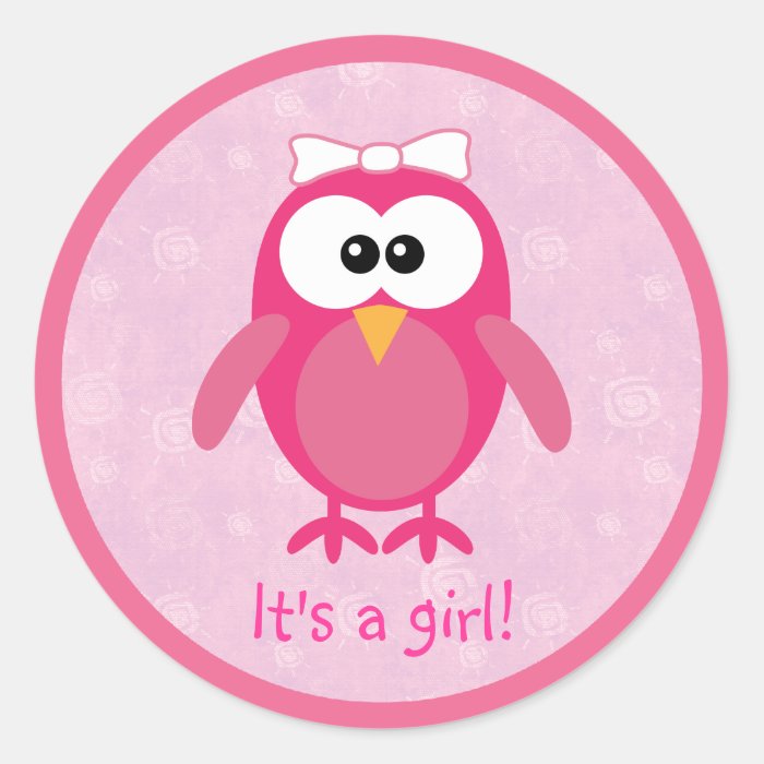 Cute Pink Cartoon Owl Its A Girl New Baby Stickers