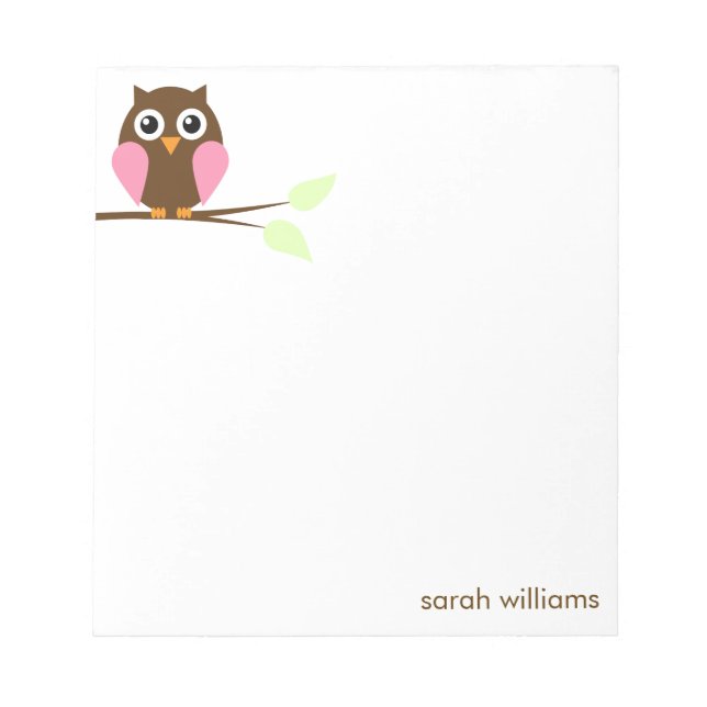 Cute Pink Cartoon Owl Notepad (Front)