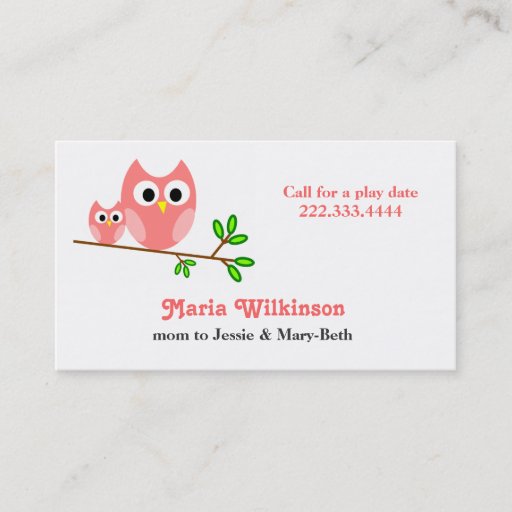 Customizable Cute Pink Cartoon Owls Mommy Card Business Card