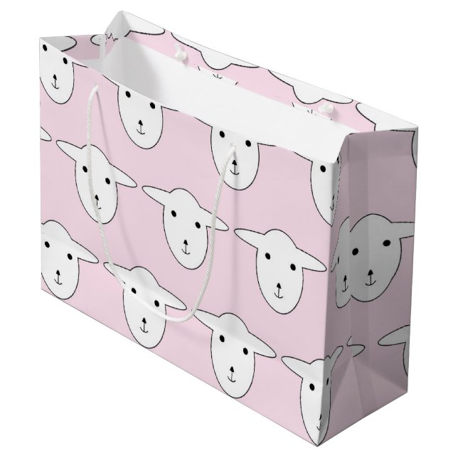 Cute Pink Cartoon Sheep Pattern Large Gift Bag (Front Angled)