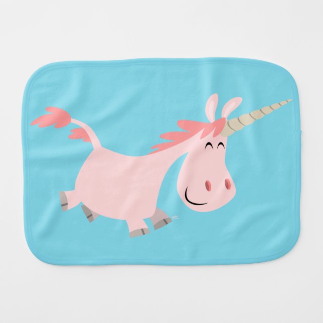 Cute Pink Cartoon Unicorn Burp Cloth (Front Horizontal)