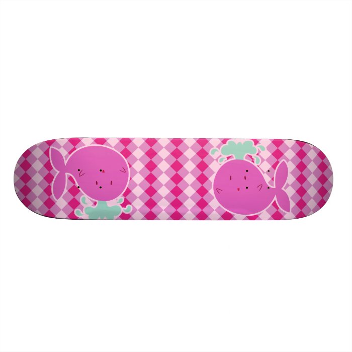 Cute Pink Cartoon Whale Skateboard Deck