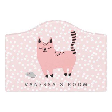 Cute Pink Cat and Polkadots - Nursery or Kids Room