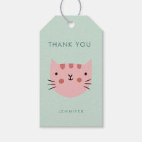 Cute Pink Cat Birthday thank you Gift Tags