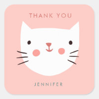 Cute Pink Cat Birthday thank you  Square Sticker