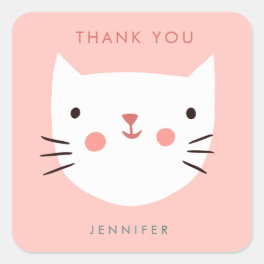 Cute Pink Cat Birthday thank you Square Sticker