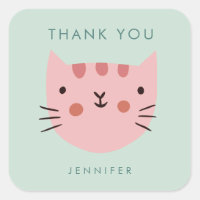 Cute Pink Cat Birthday thank you  Square Sticker