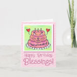 Cute Pink Cat Cake Happy Birthday Blessings  Card