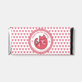 Cute Pink Cat Cartoon - Personalized Kids Birthday Hershey Bar Favors