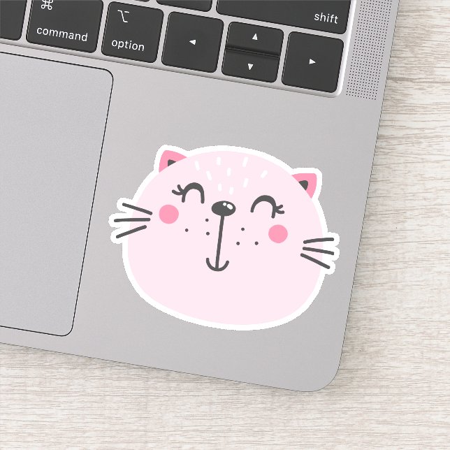 Cute Pink Cat Cartoon Sticker (Detail)