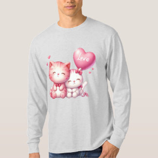 Cute Pink Cat Couple T-Shirt