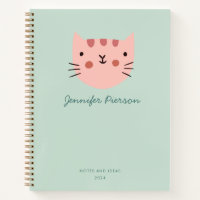 Cute Pink Cat  Custom Handwritting Name  Notebook