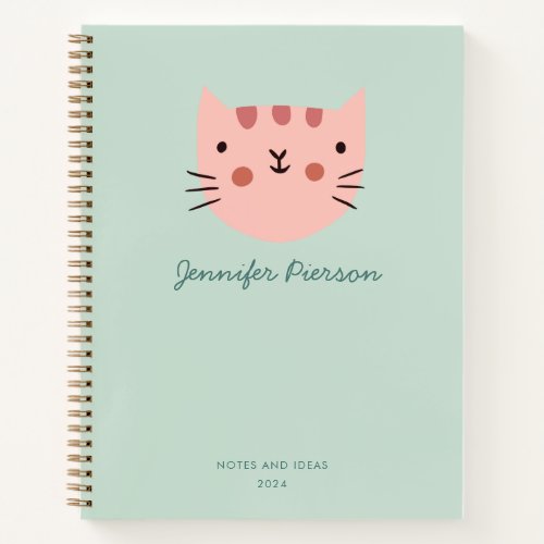 Cute Pink Cat  Custom Handwritting Name  Notebook