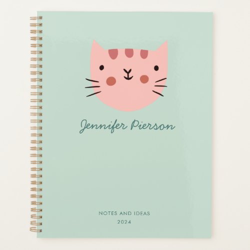 Cute Pink Cat  Custom Handwritting Name  Planner