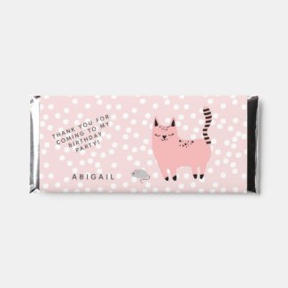 Cute Pink Cat - Girls Birthday Thank You  Hershey Bar Favors