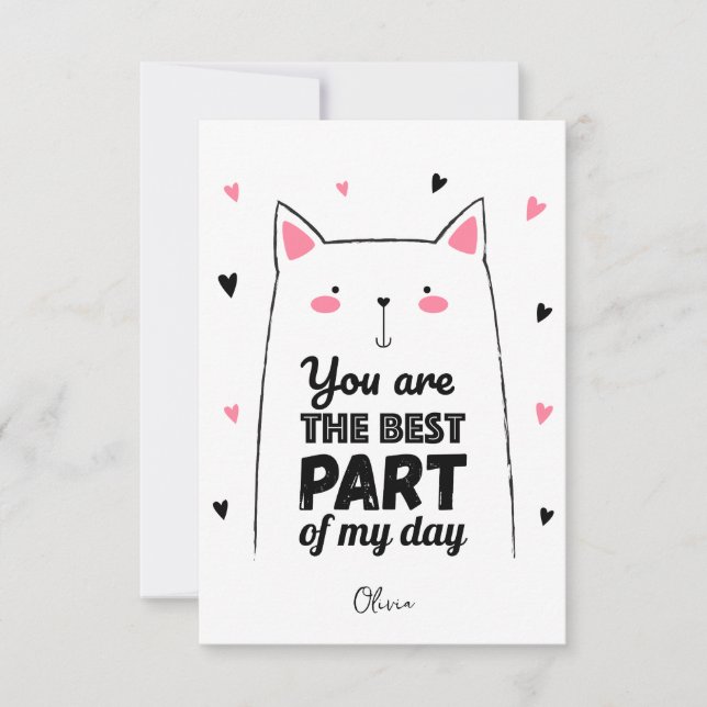 Cute Pink Cat | Happy Valentine's Day Holiday Card (Front)