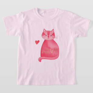 Cute Pink Cat Heart Gold Love T-Shirt